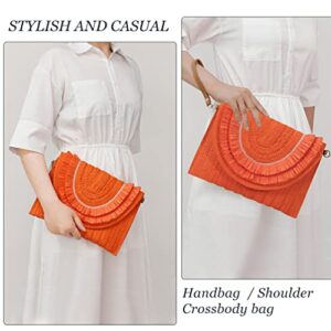 JYG Woven Straw Clutch Handbag for Women Summer Beach Crossbody Bags Casual Envelope Purse Wallet Handbags Orange