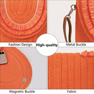 JYG Woven Straw Clutch Handbag for Women Summer Beach Crossbody Bags Casual Envelope Purse Wallet Handbags Orange