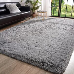 toneed ultra soft area rug for bedroom, 4 x 6 feet fluffy rug furry plush throw rug fuzzy shaggy indoor carpet for living room kids room nursery dorm home decor, grey