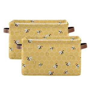 ALAZA Yellow Bees on The Honey Honeycombs Storage Basket for Shelves for Organizing Closet Shelf Nursery Toy, Fabric Collapsible Storage Organizer Bins Decorative Baskets with Handles Cubes