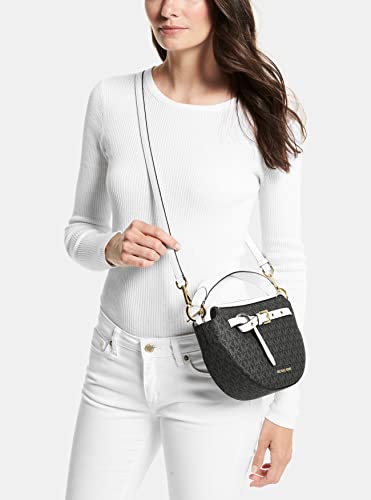 Michael Kors Emilia Medium Half Moon Shoulder Bag Logo Crossbody Black Signature