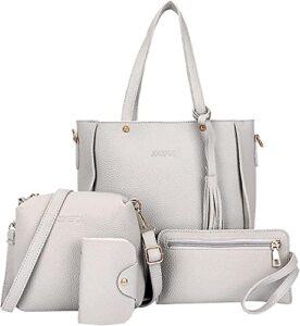 simple everything handbag fashion upgrade handbag purse tote shoulder bag, satchel purse set 4 pcs (gray)