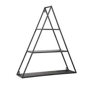 xjjzs 3 tier triangular matte black metal display shelf, wall mounted pyramid rack