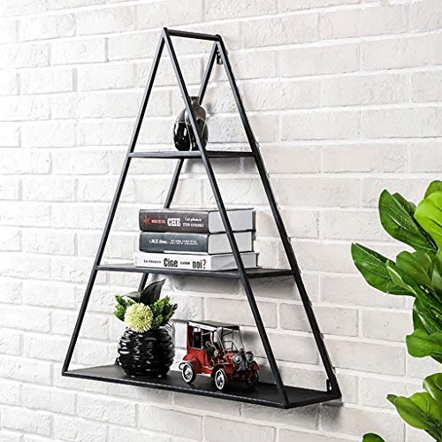 XJJZS 3 Tier Triangular Matte Black Metal Display Shelf, Wall Mounted Pyramid Rack