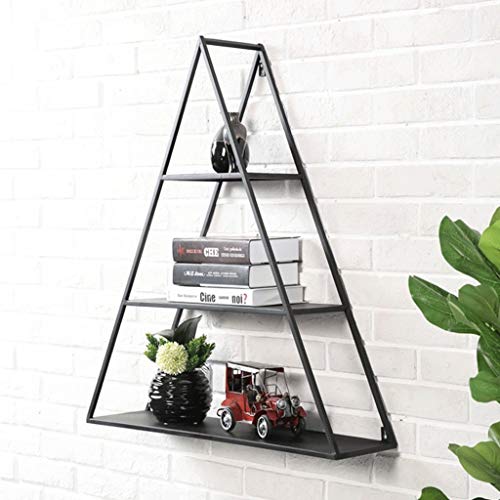 XJJZS 3 Tier Triangular Matte Black Metal Display Shelf, Wall Mounted Pyramid Rack