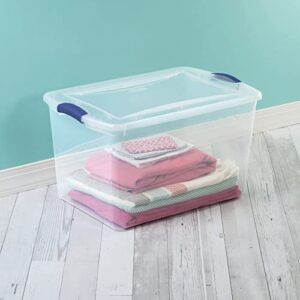 66 Qt. Plastic Storage Bin Tote Organizing Container With Durable Lid, Stackable and Nestable Snap Lid Plastic Storage Bin, 6 Pack, Clear With Gray Buckle