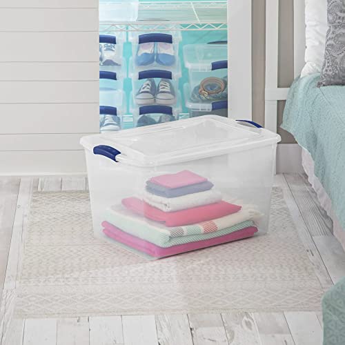 66 Qt. Plastic Storage Bin Tote Organizing Container With Durable Lid, Stackable and Nestable Snap Lid Plastic Storage Bin, 6 Pack, Clear With Gray Buckle