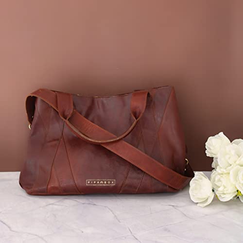 PIPABOX Class Apart Leather Tote Bag, Soft Leather Shoulder Bag, With Large storage for all daily essential for Girls & Women, Brown