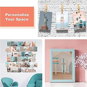 Onivein Peach Teal Wall Collage Kit Aesthetic Pictures, 50Pcs 4 x 6 Inch Blue Aesthetic Picture,Summer Beach Collage Print Kit, Trendy Cute Posters for Teen Girls, Photo Collage Kit for Dorm