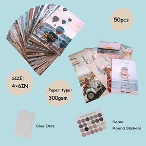 Onivein Peach Teal Wall Collage Kit Aesthetic Pictures, 50Pcs 4 x 6 Inch Blue Aesthetic Picture,Summer Beach Collage Print Kit, Trendy Cute Posters for Teen Girls, Photo Collage Kit for Dorm