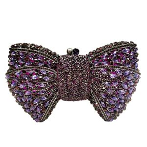 debimy women’s bow rhinestone evening bag sparkling clutch purse evening handbag for wedding party prom purple