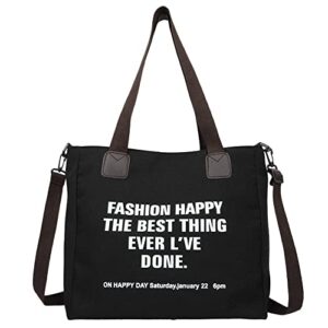 jbb canvas tote bag for women trendy shoulder bag large capacity tote bag for travel school work crossbody bag black