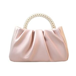 heycue women’s elegant pearl handbag pleated design crossbody purse wedding prom bride clutch purse with pearl chain