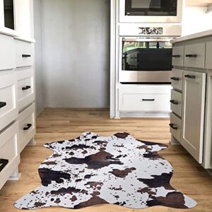 Fixseed Faux Fur Cowhide Rug for Living Room, 4.6 x 5.2 Feet Cute Non Slip Animal Print Area Rug, Cow Hide Print Rug for Western Home Decor