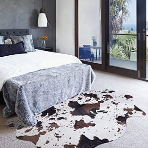 Fixseed Faux Fur Cowhide Rug for Living Room, 4.6 x 5.2 Feet Cute Non Slip Animal Print Area Rug, Cow Hide Print Rug for Western Home Decor