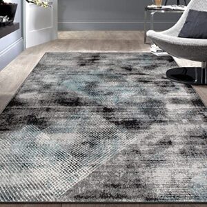 rugshop contemporary distressed geometric stain resistant high traffic living room kitchen bedroom dining home office area rug 8’x10′ black
