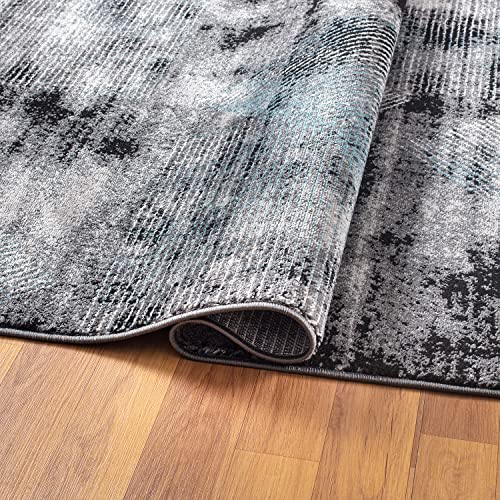 Rugshop Contemporary Distressed Geometric Stain Resistant High Traffic Living Room Kitchen Bedroom Dining Home Office Area Rug 8'x10' Black