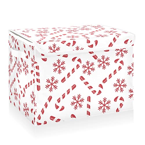 CaTaKu Christmas Candy Canes Storage Bins with Lids and Handles, Fabric Large Storage Container Cube Basket with Lid Decorative Storage Boxes for Organizing Clothes