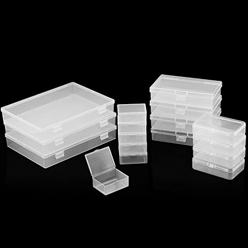 LEXININ 17 Pack 4 Sizes Rectangular Empty Mini Plastic Storage Box Containers, Plastic Organizer Storage Boxes with Hinged Lids, Small Plastic Box Craft Storage Containers for Organizing