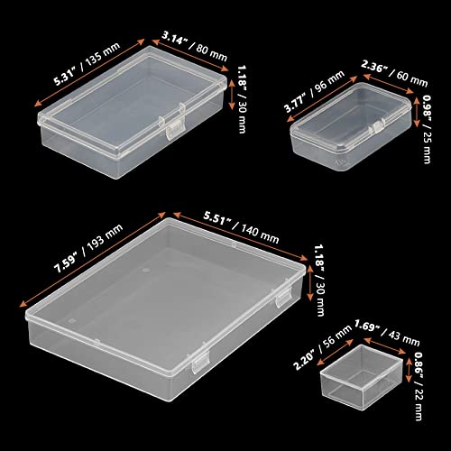 LEXININ 17 Pack 4 Sizes Rectangular Empty Mini Plastic Storage Box Containers, Plastic Organizer Storage Boxes with Hinged Lids, Small Plastic Box Craft Storage Containers for Organizing