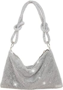 tiamid handbag luxury rhinestone hobo bag for women evening purse silver diamond purses prom bags out of club (silver)