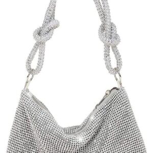 TIAMID Handbag luxury Rhinestone Hobo Bag for Women Evening Purse Silver Diamond Purses Prom bags out of Club (Silver)