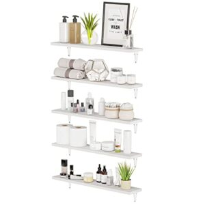 Wallniture Arras 24" Bathroom Shelves, Floating Shelves for Wall Storage, Bookshelf Living Room Decor, Kitchen Shelf Unit, White Wall Shelves for Bedroom Set of 5