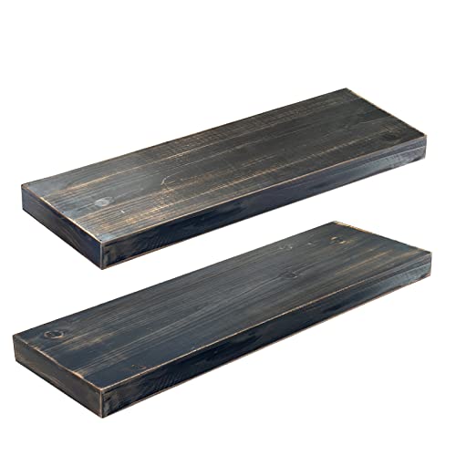 ABELOTS Rustic Wood Floating Shelves, Set of 2, Farmhouse Home Decor for Living Rooms, Bedrooms, Kitchen, or Bathrooms, Decorative Heavy-Duty Wall Mounted Shelf