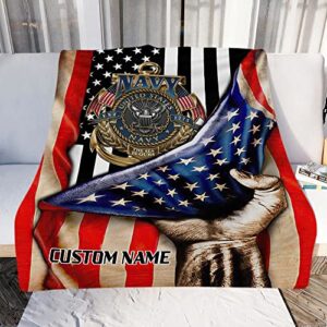 PAgree Personalized US Navy Blanket - Gift Military Tapestry Throw Military Insignia Fleece Blankets Navy Blue Fleece Throw Blankets for Bed Sofa Living Room Soft Blanket Warm Cozy Fluffy Throw (UN1)