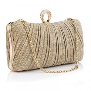 Women Gold Clutch Purses Glitter Evening Handbag Pleated Evening Bag for Lady Formal Bridal Wedding Prom (Gold)