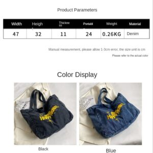 Retro Y2K Denim Shoulder Bag, Hobo Crossbody School Bag, Aesthetic Handbag Fairy Grunge Tote Bag (black)