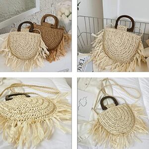 Straw Bag for Women Handmade Woven Crossbody Bags Cute Straw Shoulder Bag Beach Hobo Handbag Travel Vacation Bag