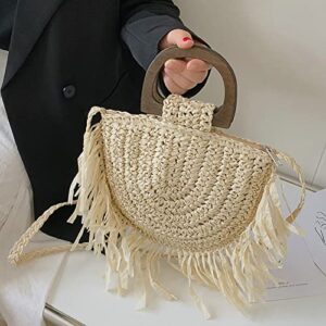 Straw Bag for Women Handmade Woven Crossbody Bags Cute Straw Shoulder Bag Beach Hobo Handbag Travel Vacation Bag