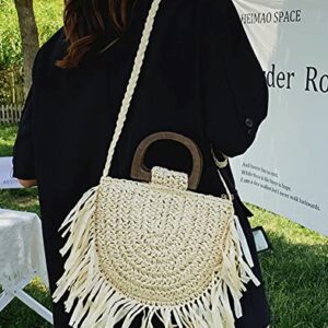 Straw Bag for Women Handmade Woven Crossbody Bags Cute Straw Shoulder Bag Beach Hobo Handbag Travel Vacation Bag