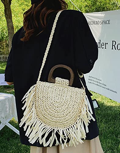 Straw Bag for Women Handmade Woven Crossbody Bags Cute Straw Shoulder Bag Beach Hobo Handbag Travel Vacation Bag