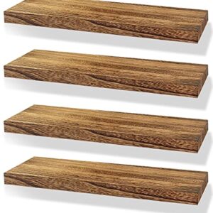 ZBOABRRI Wood Floating Shelves Wall Mounted, Rustic Wall Shelves for Bedroom Living Room Kitchen Bathroom Decor Set of 4 Light Brown