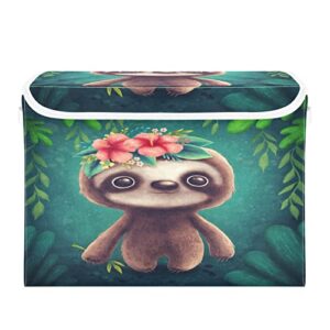 blueangle cute baby sloth storage bins with lids, 16.5 x 12.6 x 11.8 in, large collapsible organizer storage basket for home office décor（869）