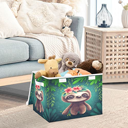 Blueangle Cute Baby Sloth Storage Bins with Lids, 16.5 x 12.6 x 11.8 in, Large Collapsible Organizer Storage Basket for Home Office Décor（869）