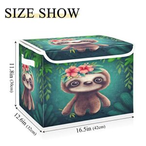 Blueangle Cute Baby Sloth Storage Bins with Lids, 16.5 x 12.6 x 11.8 in, Large Collapsible Organizer Storage Basket for Home Office Décor（869）