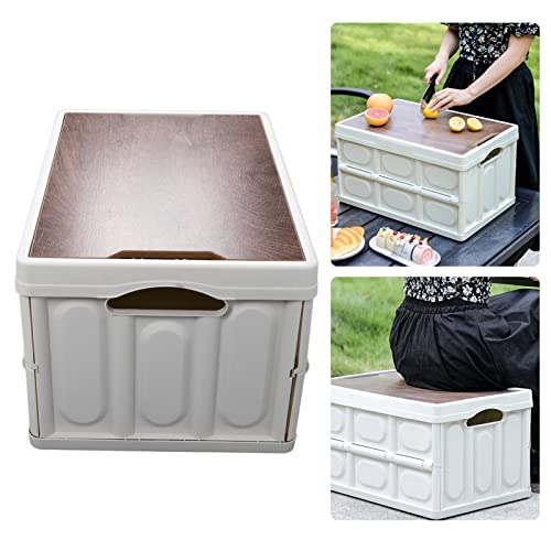 VTOSEN Collapsible Storage Bins, PP Storage Bins with Lids, Large Capacity Foldable Storage Container, Practical Convenient to Carry, Multifunctional Storage Box, for Camping Picnic (Beige)