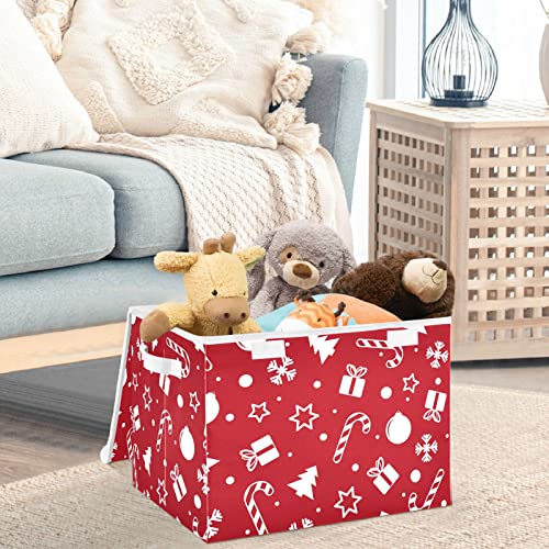 CaTaKu Red Christmas Tree Storage Bins with Lids and Handles, Fabric Large Storage Container Cube Basket with Lid Decorative Storage Boxes for Organizing Clothes