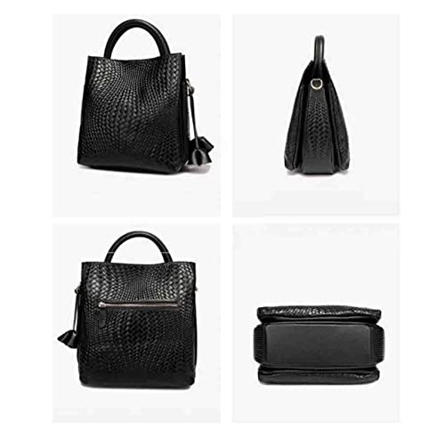 JJWASR Minimalism Fashion Women Bucket Bag Luxury Genuine Leather Handbags and Purses Soft Calfskin Casual Tote Bag Black