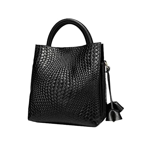 JJWASR Minimalism Fashion Women Bucket Bag Luxury Genuine Leather Handbags and Purses Soft Calfskin Casual Tote Bag Black