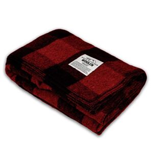 minus33 merino wool – white mountain woolen lodge twin blanket – buffalo plaid – warm throw blanket – picnic blanket – 80% recycled wool – 65w x 90l – red and black plaid
