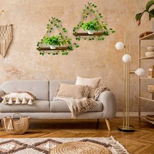 IMURGIFT 2 Pack Artificial Ivy LED-Strip Hanging Shelves for Wall Wooden Wall Hanging Shelves Wall Decor Shelves Elegant Bedroom Wall Hanging Decor for Bedroom Bathroom Living Room Kitchen