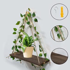 IMURGIFT 2 Pack Artificial Ivy LED-Strip Hanging Shelves for Wall Wooden Wall Hanging Shelves Wall Decor Shelves Elegant Bedroom Wall Hanging Decor for Bedroom Bathroom Living Room Kitchen