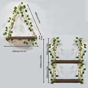 IMURGIFT 2 Pack Artificial Ivy LED-Strip Hanging Shelves for Wall Wooden Wall Hanging Shelves Wall Decor Shelves Elegant Bedroom Wall Hanging Decor for Bedroom Bathroom Living Room Kitchen