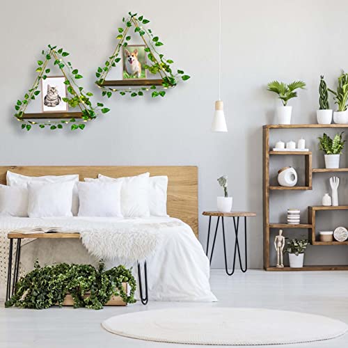 IMURGIFT 2 Pack Artificial Ivy LED-Strip Hanging Shelves for Wall Wooden Wall Hanging Shelves Wall Decor Shelves Elegant Bedroom Wall Hanging Decor for Bedroom Bathroom Living Room Kitchen