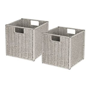 aels woven baskets for storage, natural hand-woven storage baskets for organizing, cubby cubes storage bins for shelves, 11″ modern farmhouse square storage cubes with handles, light gray, 2 pack