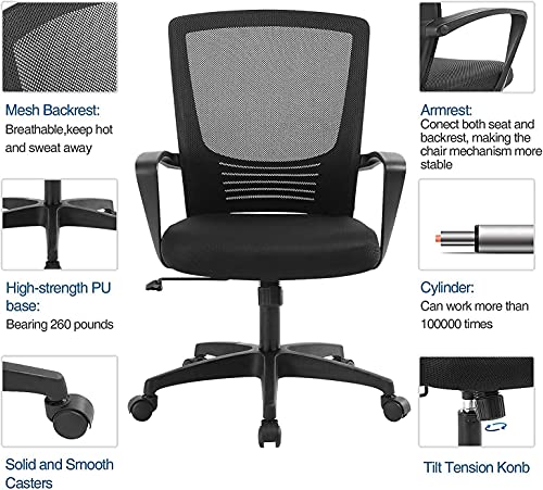 ANACCI Office Chair, Desk Chair with Rocking Back, Mid-Back Mesh Computer Chair with Adjustable Height, Drafting Chair Home Office